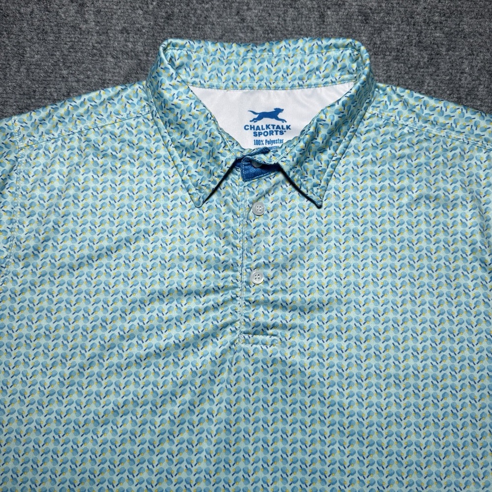 ChalkTalk Sports Polo Adult L Teal Blue Pickleball Print Performance Golf Shirt